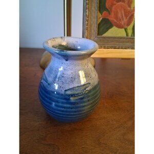 Handcrafted Genie Blue & White Ceramic Vase  4" Tall -Vintage Decor Accent